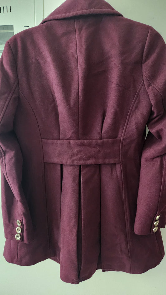 Forever New Double-Breasted Coat - Burgundy - Size AU 8