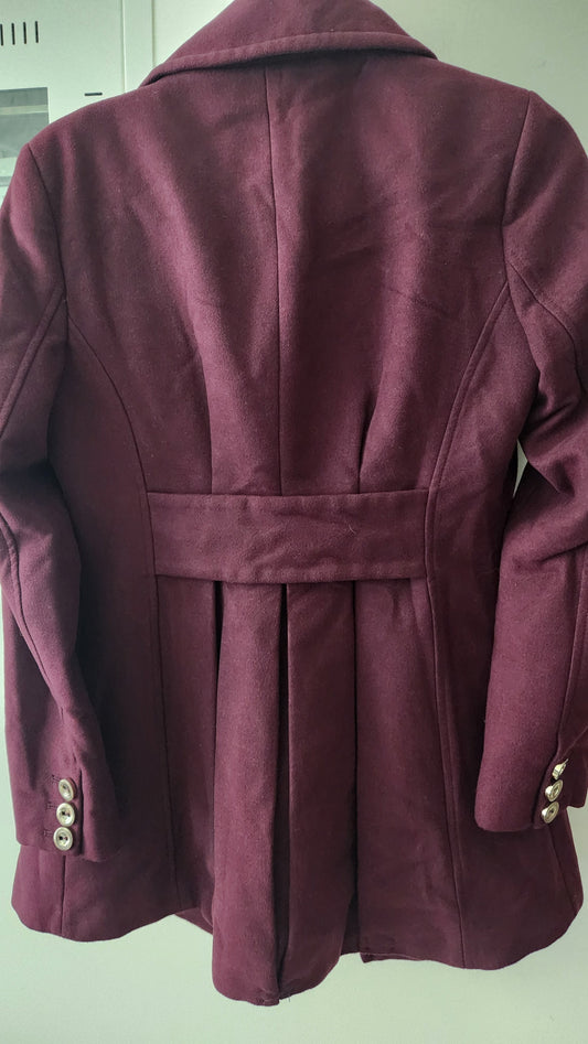 Forever New Double-Breasted Coat - Burgundy - Size AU 8