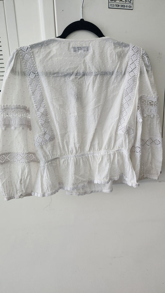 Forever New White Embroidered Cotton Blouse - Size AU 8