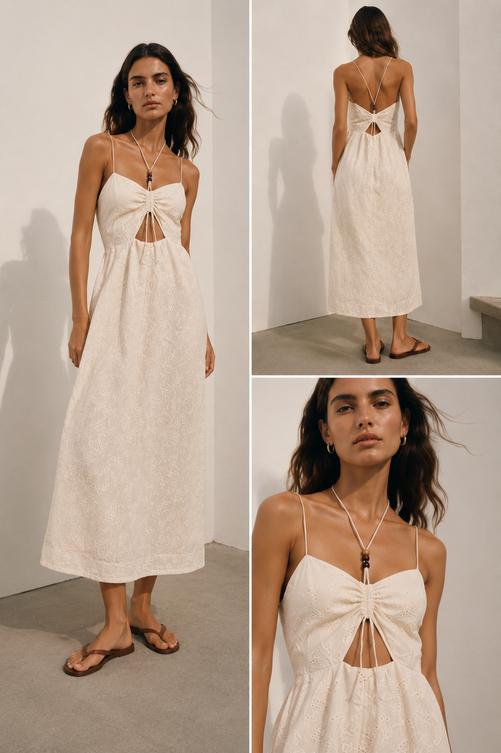 White Embroidered Open-Back Midi Dress – XS