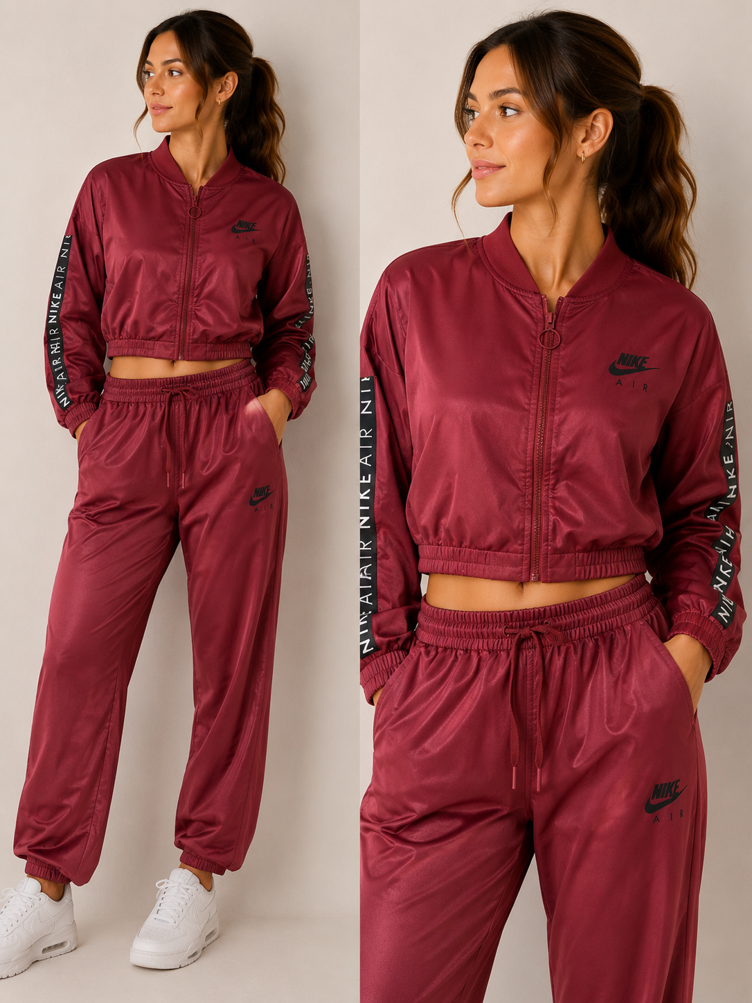 Nike Air Satin Tracksuit – Maroon (Jacket & Pants Set)