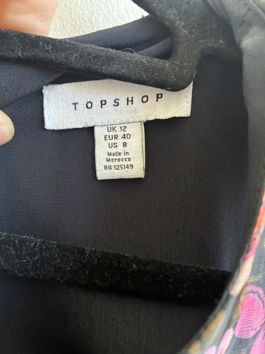 Topshop Black Floral Organza Babydoll Dress – UK 12 / EUR 40 / US 8