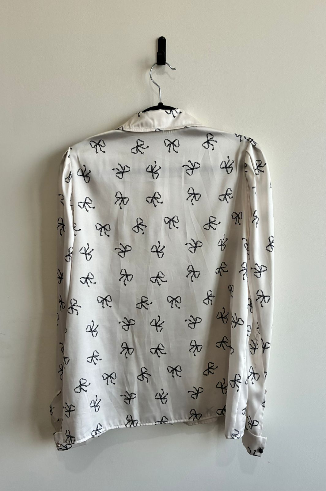 Weill Paris White Bow Print Satin Long Sleeve Shirt