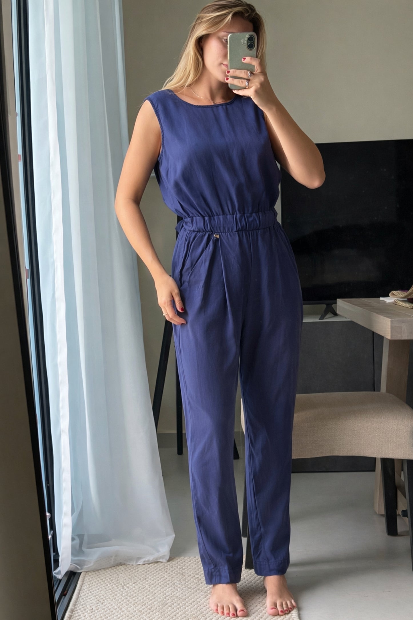 American Eagle Navy Sleeveless Jumpsuit