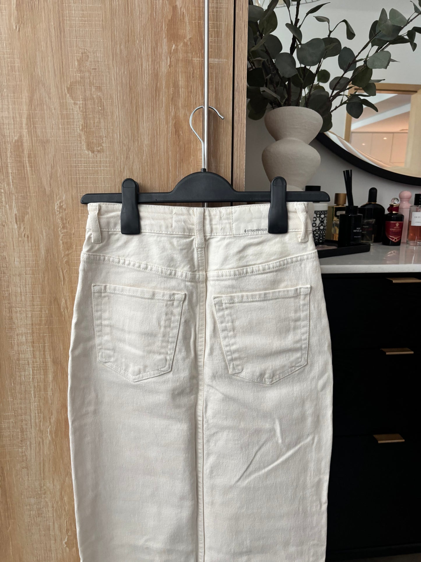 White Denim Stradivarius Midi Skirt