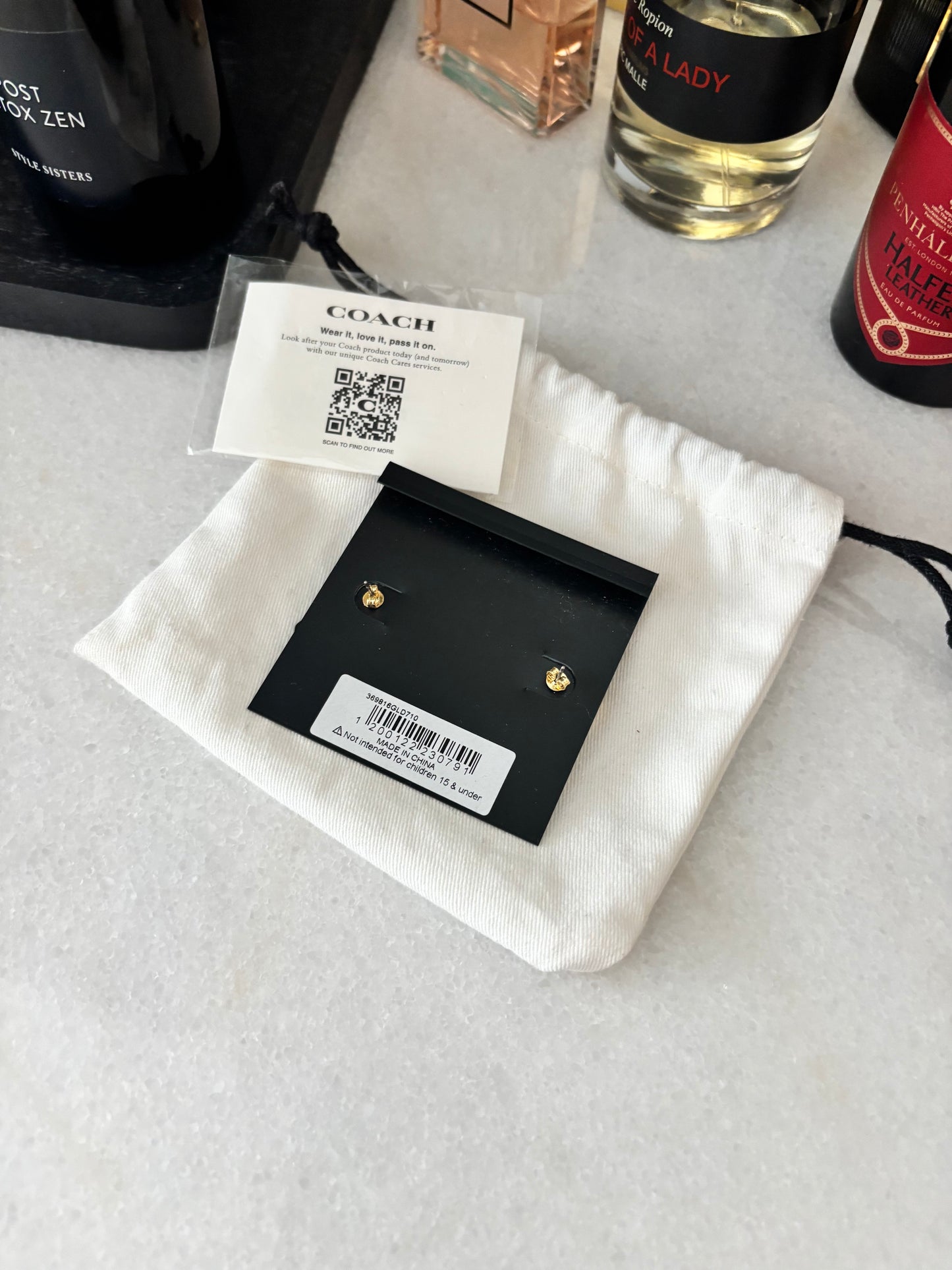 NEW Gold Coach Stud Logo Earrings