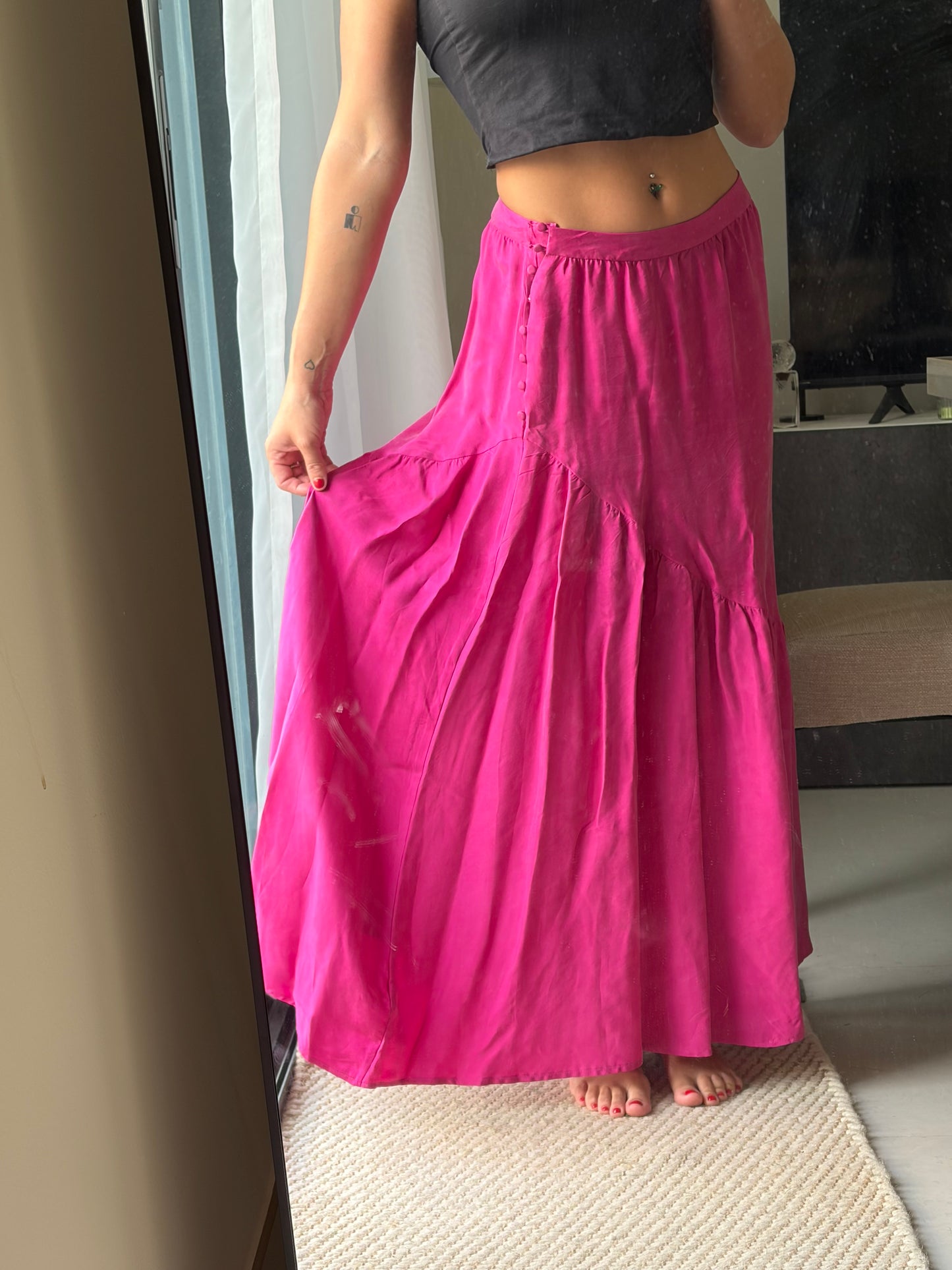 Pink Button-Front Maxi Skirt