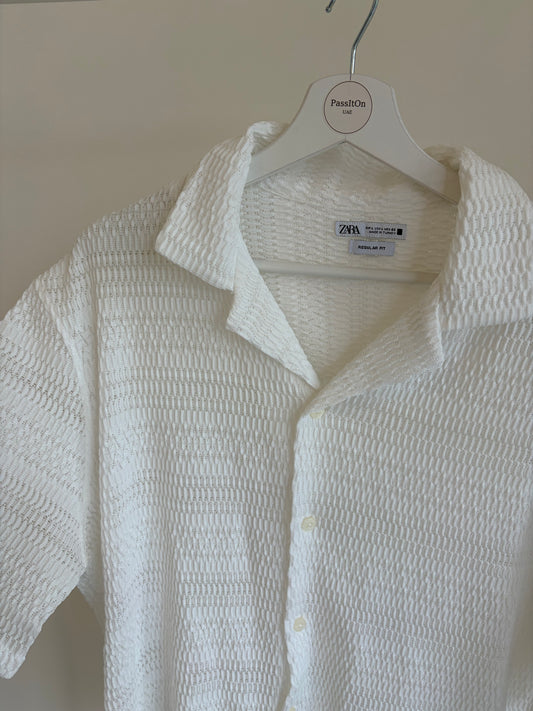 white textured Zara top
