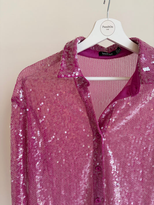 Pink Sequin Sheer Shirt – Boohoo