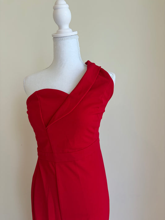 Red One-Shoulder Evening Gown