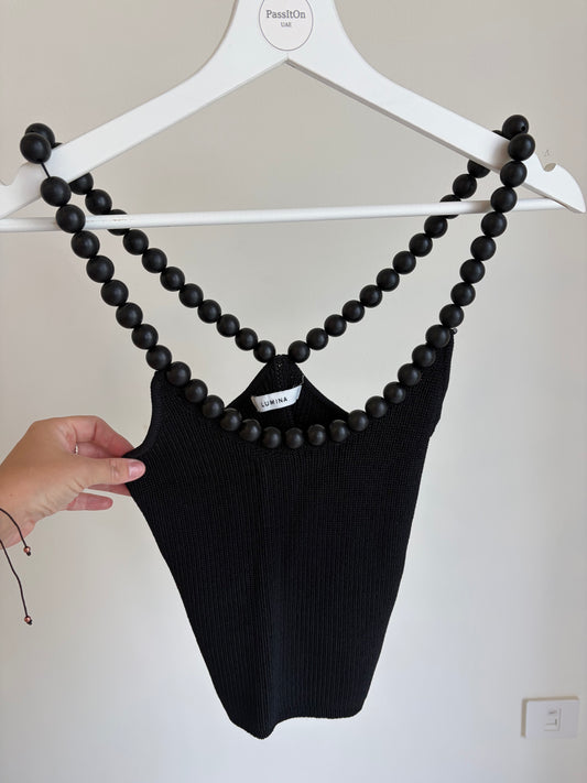 Black Knit Top with Beaded Straps (Lumina)
