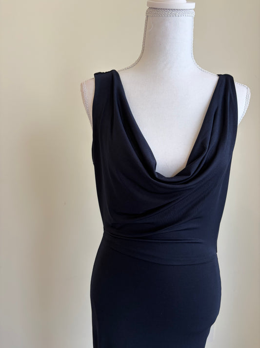 navy Cowl Neck Midi Dress