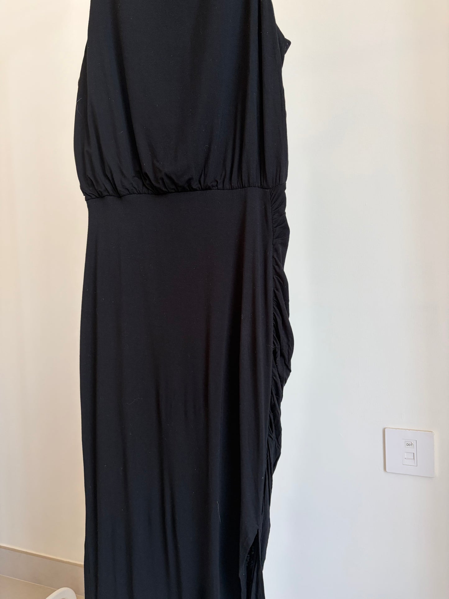 Black Ruched Midi Dress (Sleeveless)