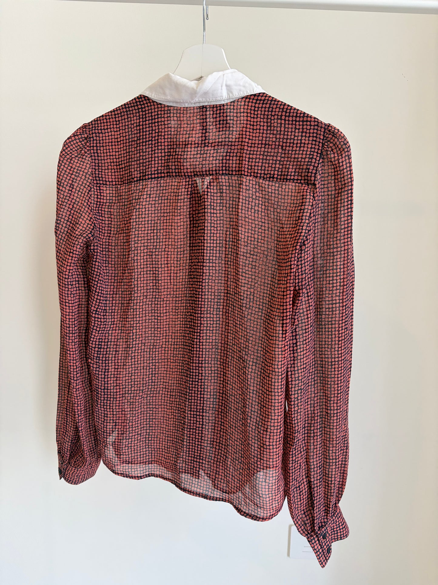 Printed Button-Up Blouse with Contrast Collar