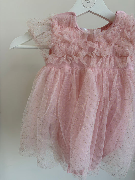 Baby Pink Tulle Ruffle Dress – Sparkle Detail (Girls)