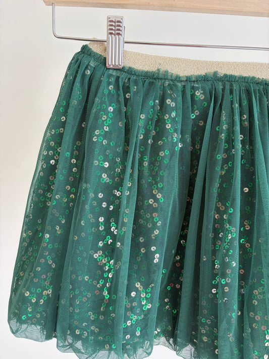 Green sequin tulle mini skirt