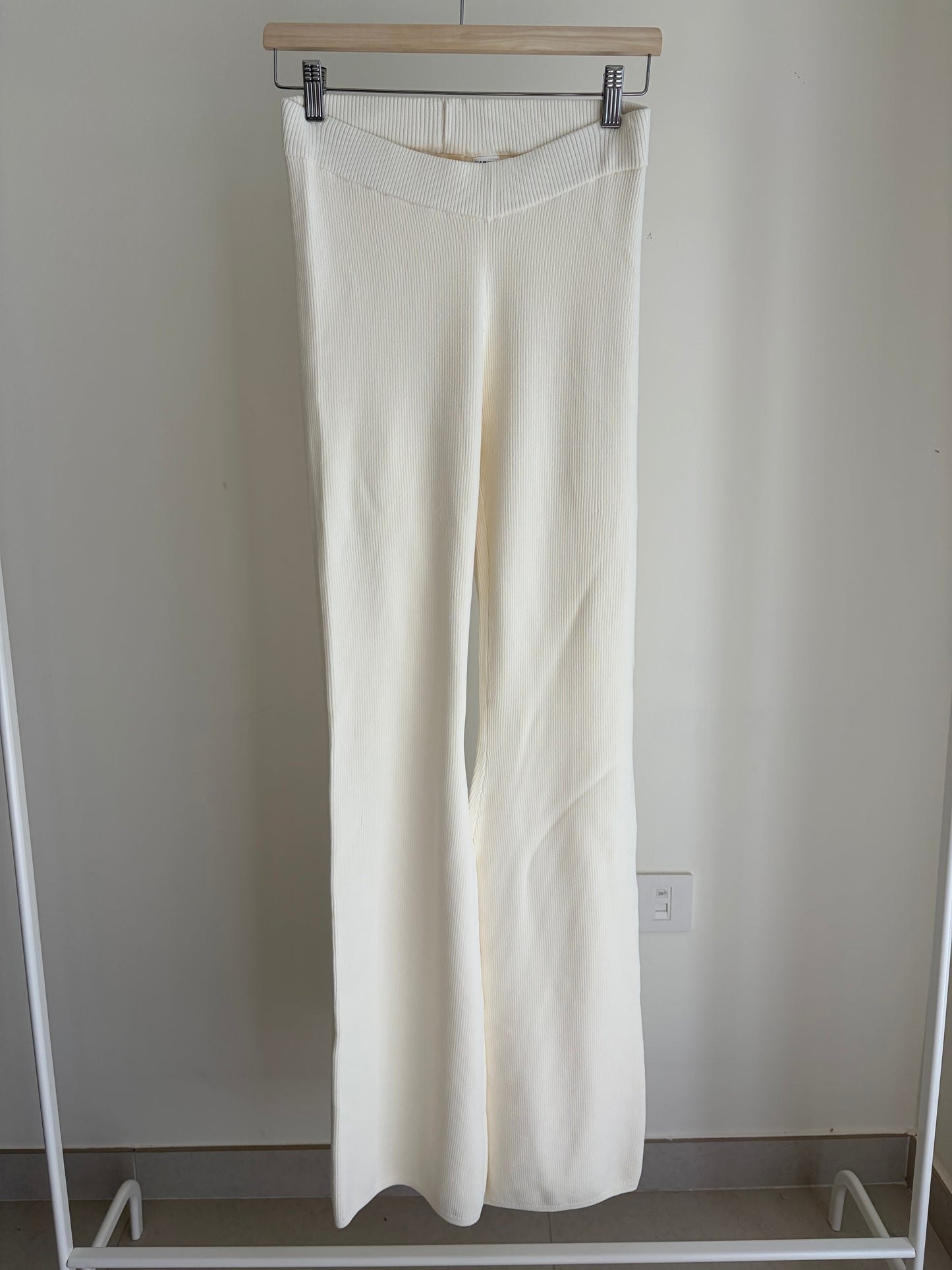 Cream ribbed flare pants