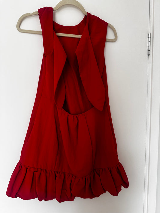 Red open back dress