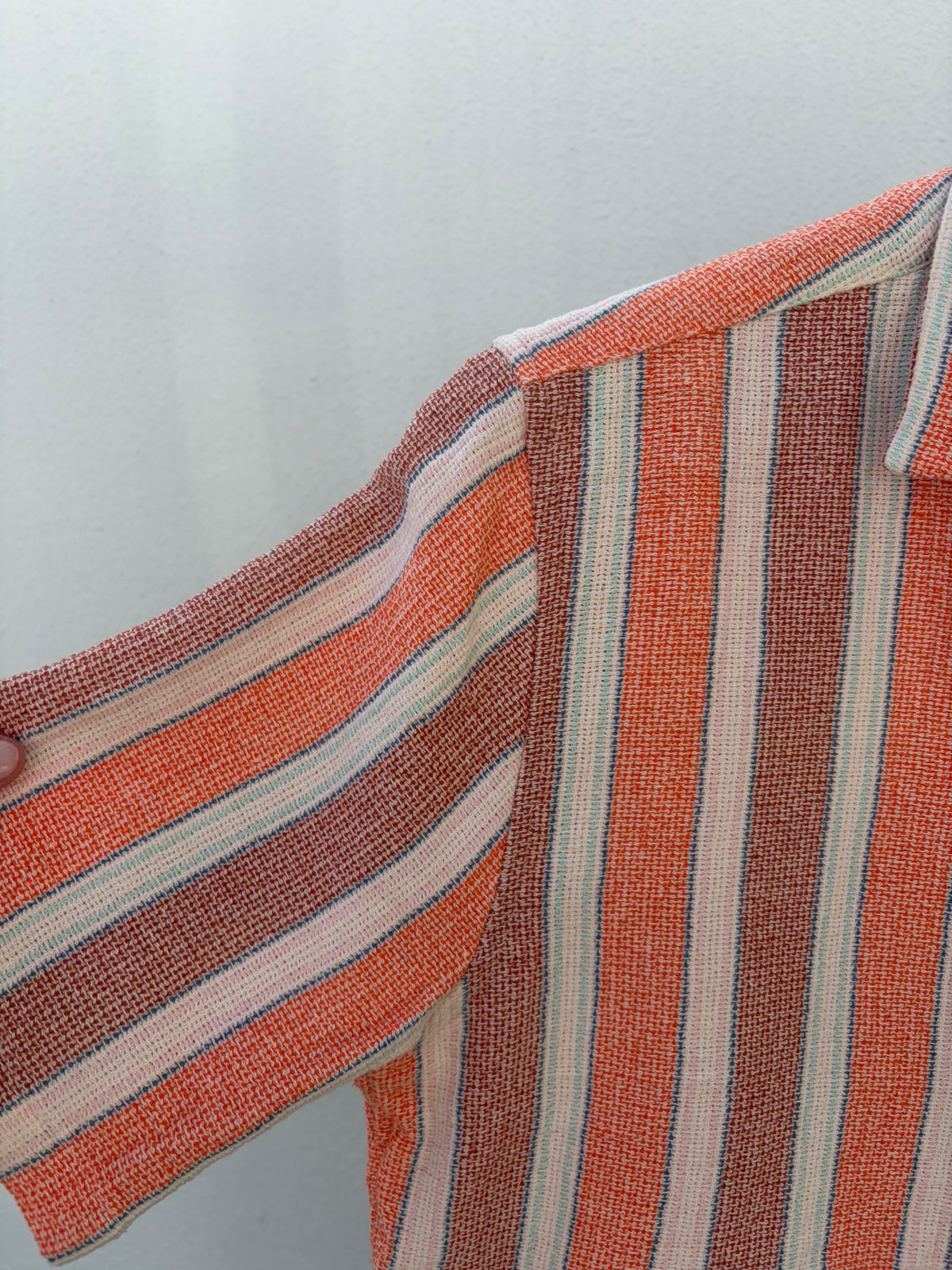 Zara Relaxed Fit Textured Stripe Short Sleeve Shirt – Coral Multi