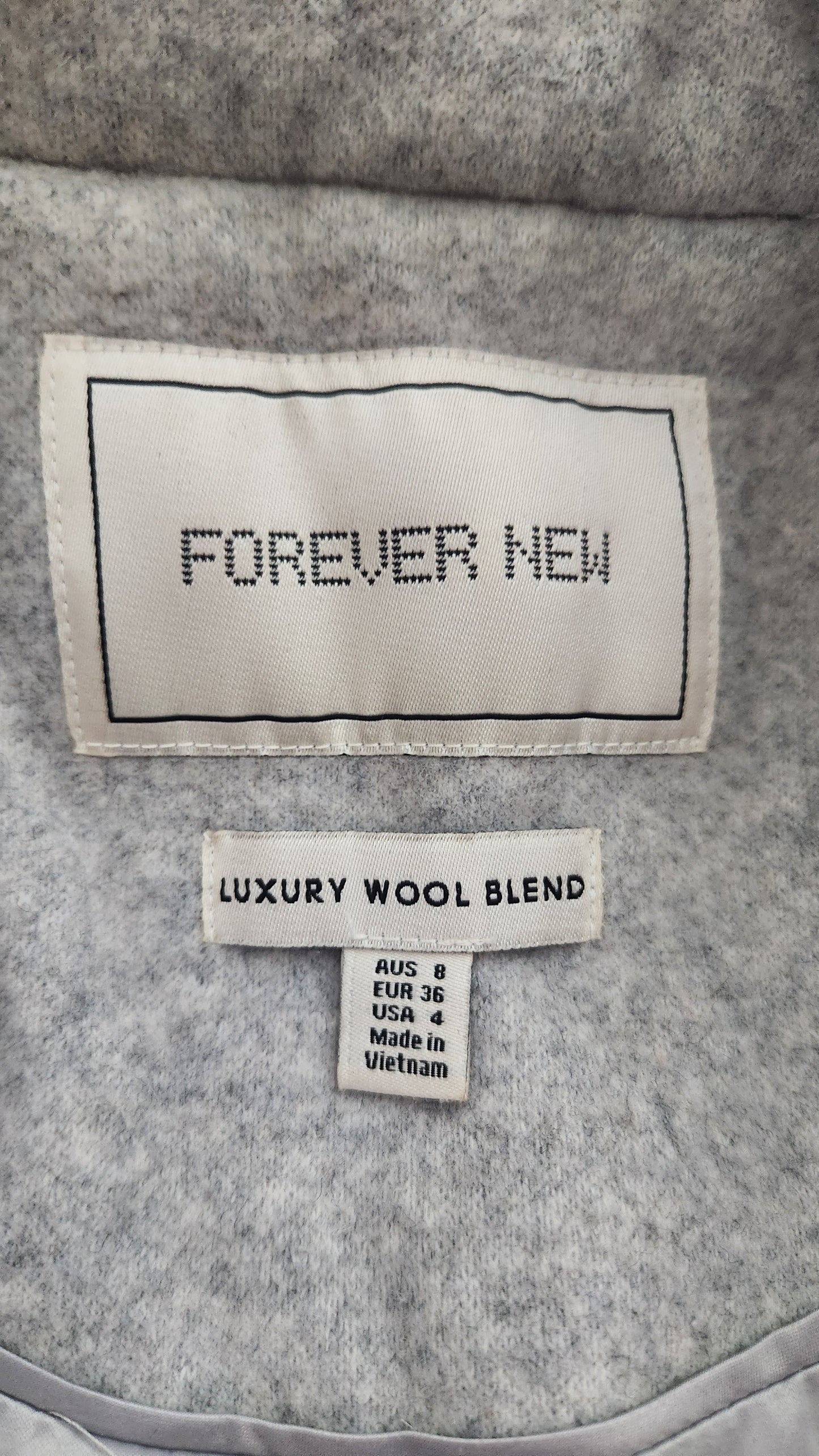 Forever New Luxury Wool Blend Coat - Grey - Size AU 8