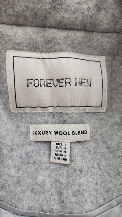 Forever New Luxury Wool Blend Coat - Grey - Size AU 8