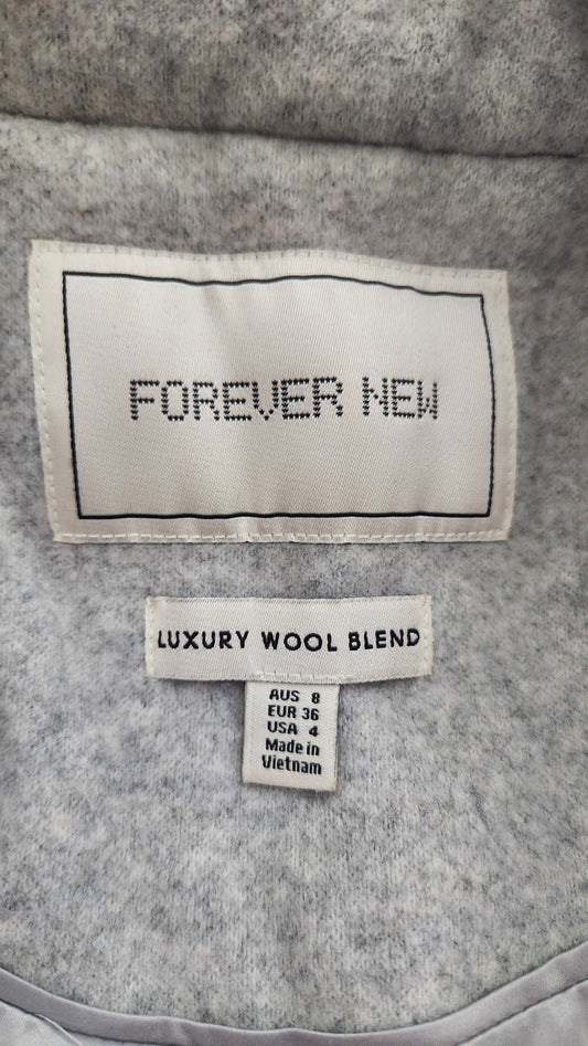 Forever New Luxury Wool Blend Coat - Grey - Size AU 8