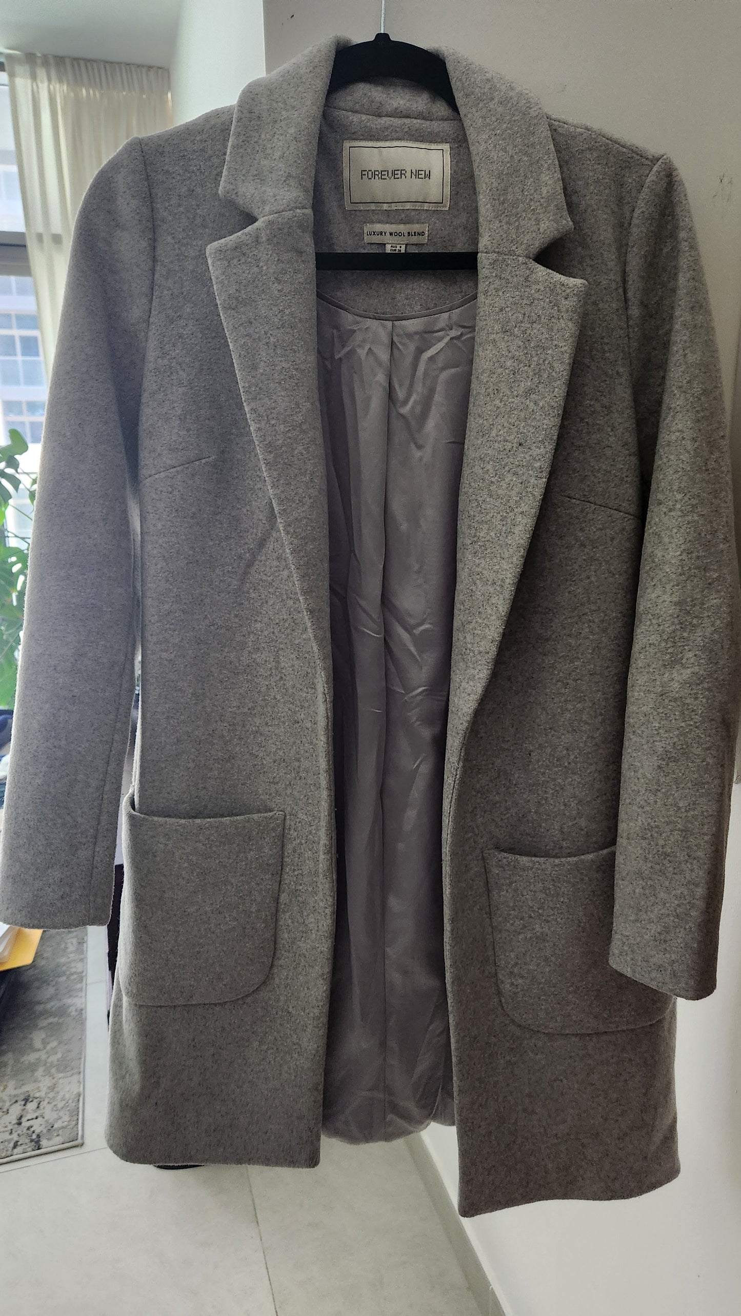 Forever New Luxury Wool Blend Coat - Grey - Size AU 8