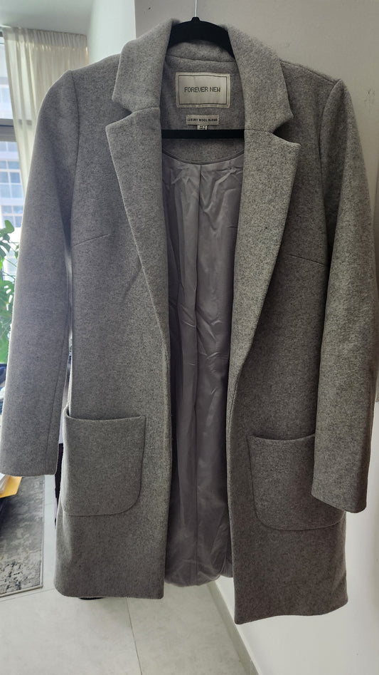 Forever New Luxury Wool Blend Coat - Grey - Size AU 8