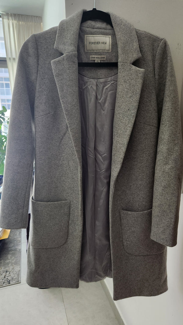 Forever New Luxury Wool Blend Coat - Grey - Size AU 8