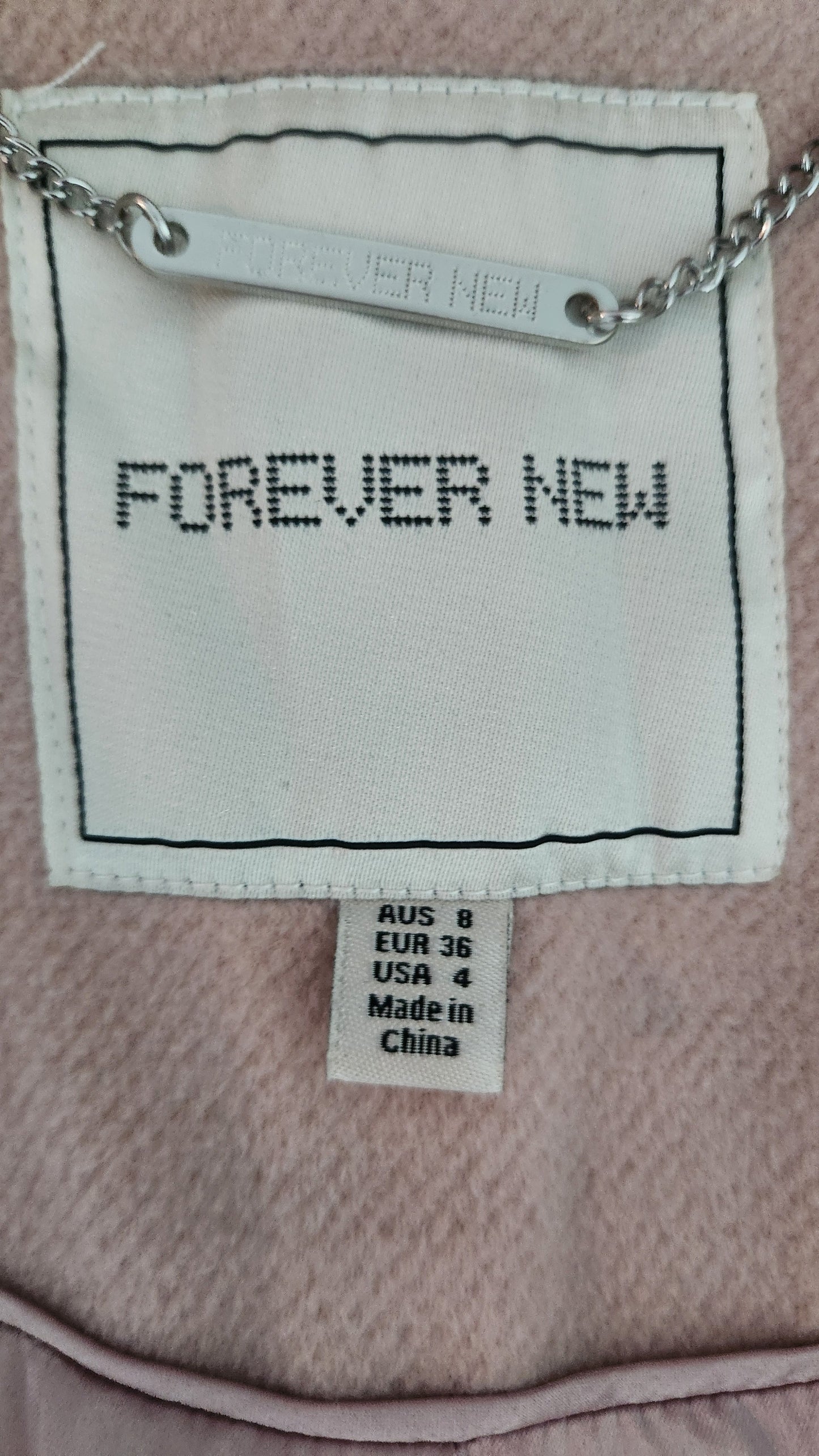 Forever New Single-Breasted Coat - Blush Pink - Size AU 8