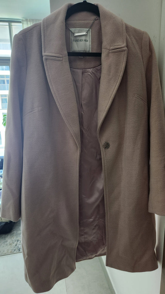 Forever New Single-Breasted Coat - Blush Pink - Size AU 8