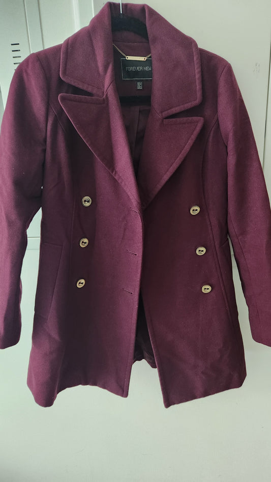 Forever New Double-Breasted Coat - Burgundy - Size AU 8