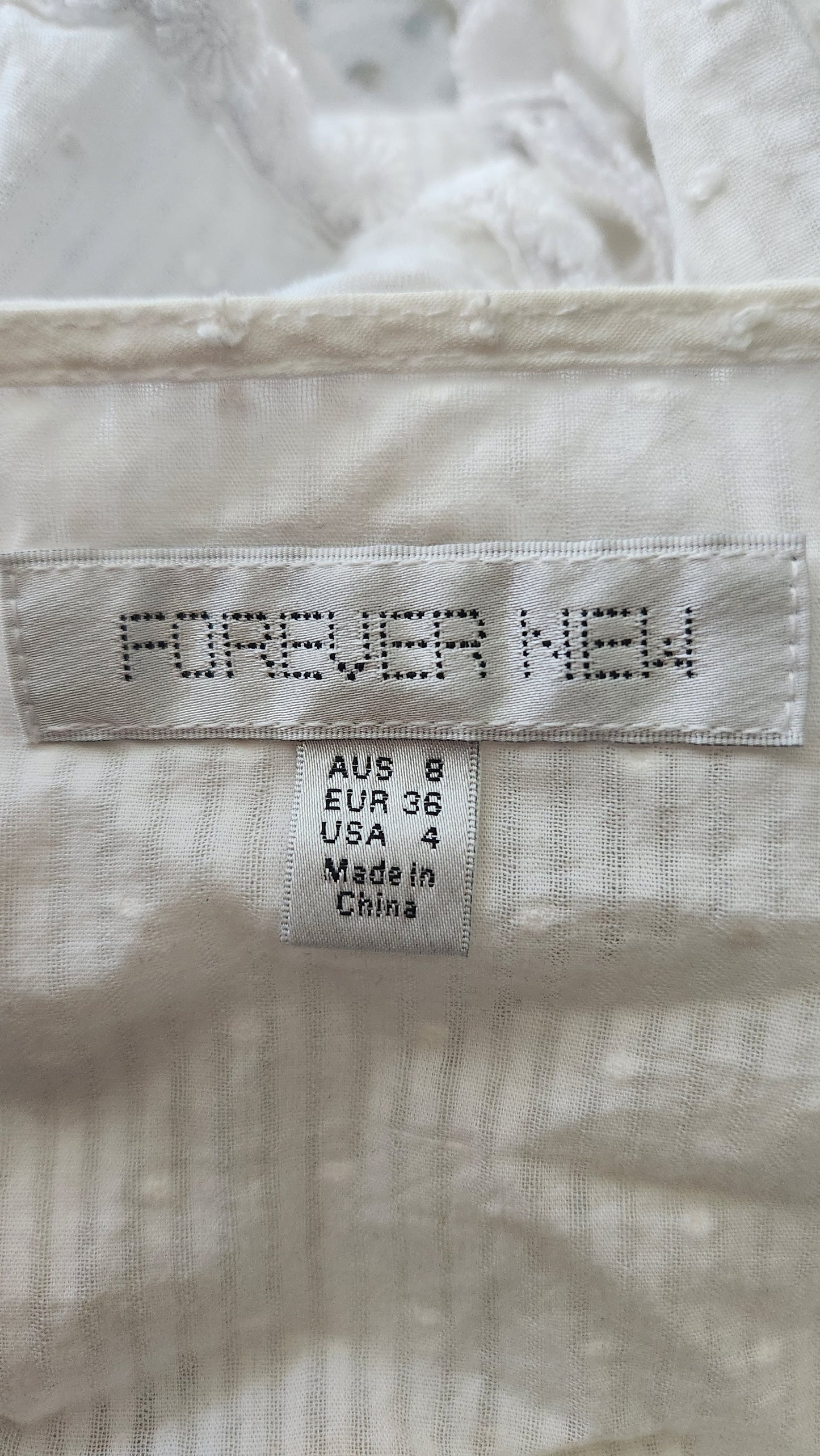 Forever New White Embroidered Cotton Blouse - Size AU 8