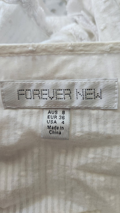 Forever New White Embroidered Cotton Blouse - Size AU 8