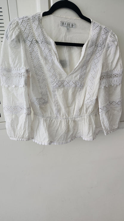 Forever New White Embroidered Cotton Blouse - Size AU 8