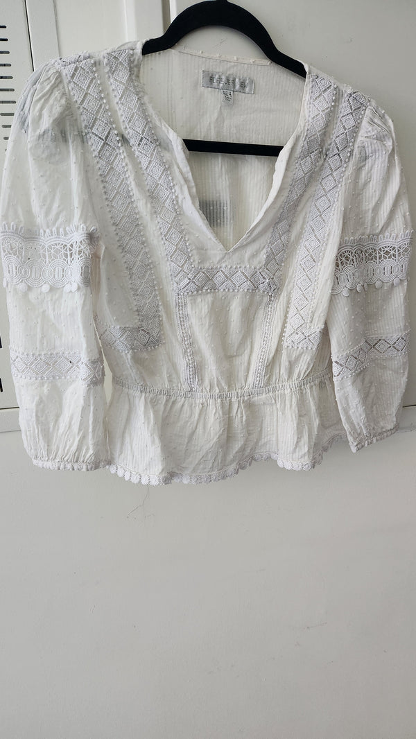 Forever New White Embroidered Cotton Blouse - Size AU 8