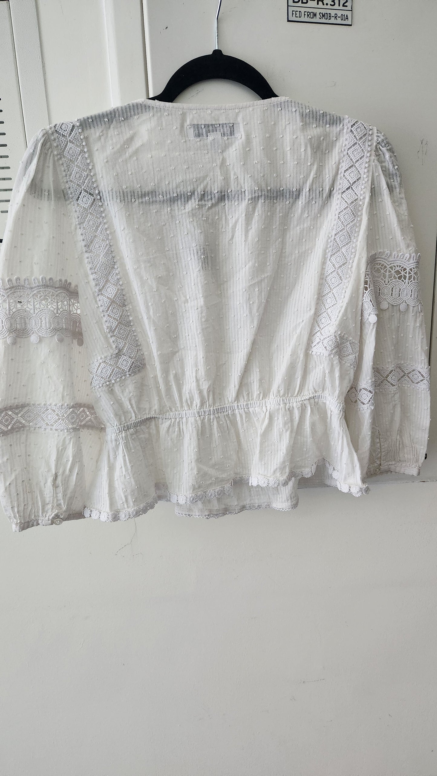 Forever New White Embroidered Cotton Blouse - Size AU 8