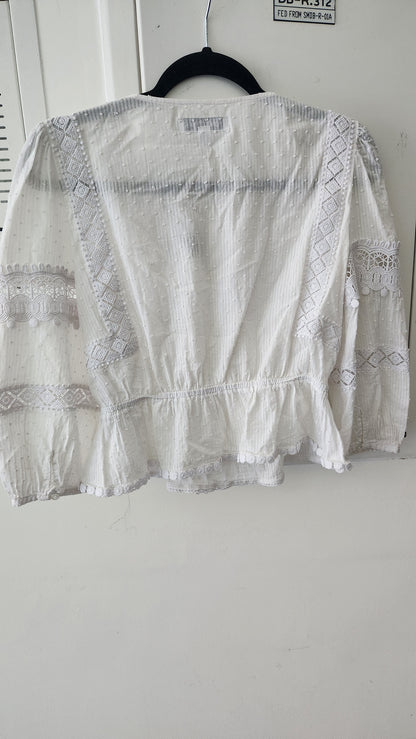 Forever New White Embroidered Cotton Blouse - Size AU 8