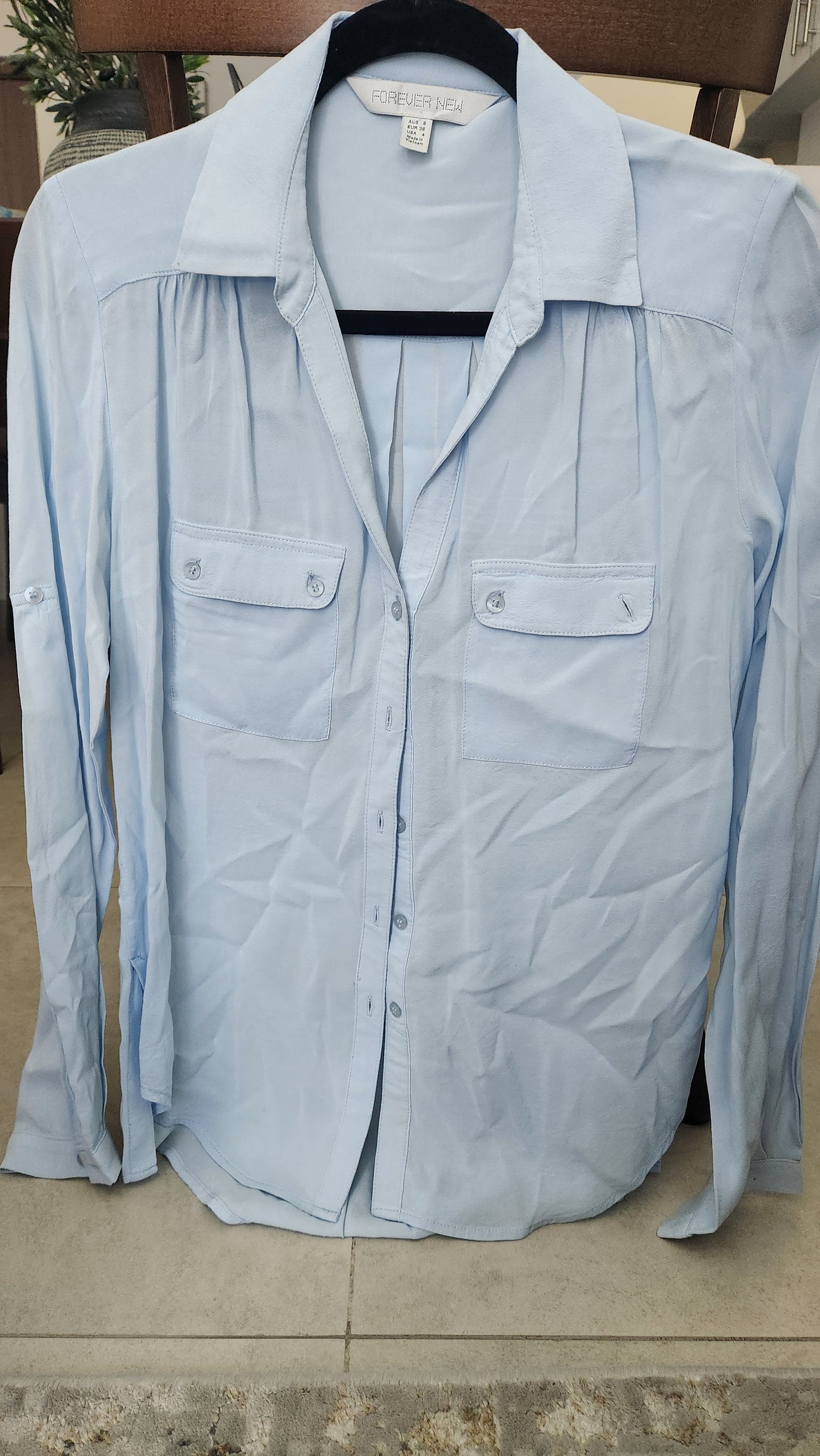 Forever New Light Blue Button-Up Blouse - Size AU 8
