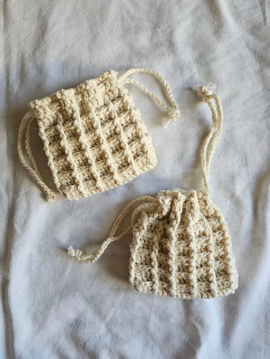 Waffle drawstring pouch (White)