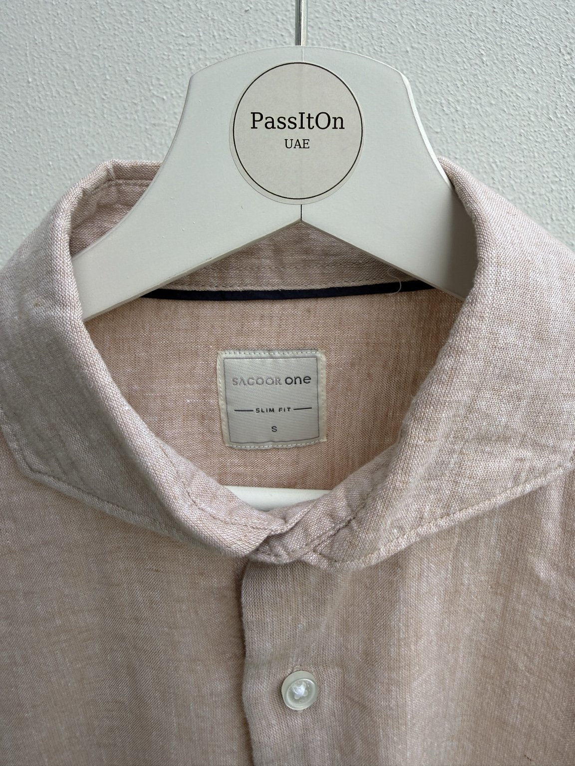 Light pink linen button-down shirt from Sacoor one