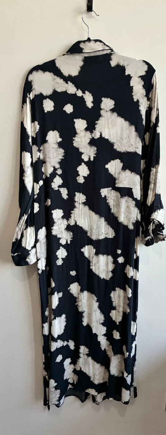 Primark Black & White Abstract Ink-Blot Maxi Shirt Dress – UK 12