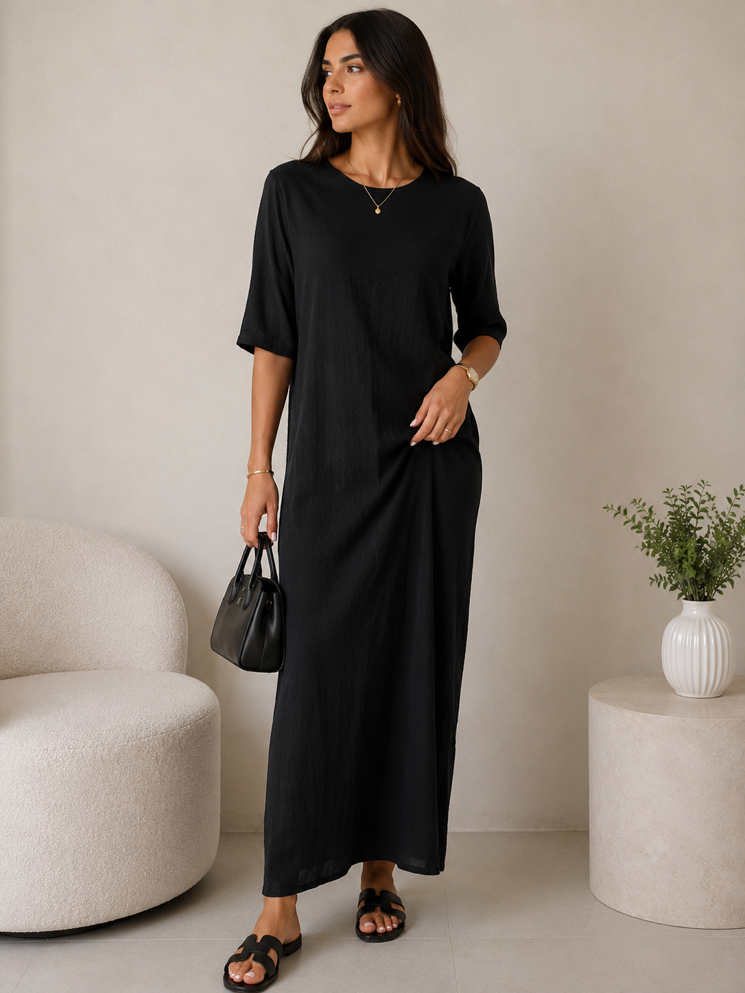 Black Maxi Dress – Size 52 (Made in UAE)