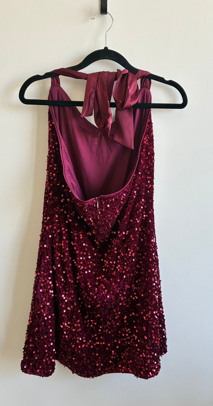 Cider Wine Sequin Mini Dress with Halter Tie