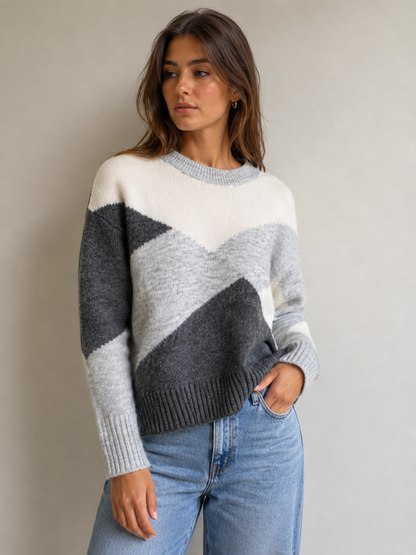 Grey Colour Block Knit Jumper