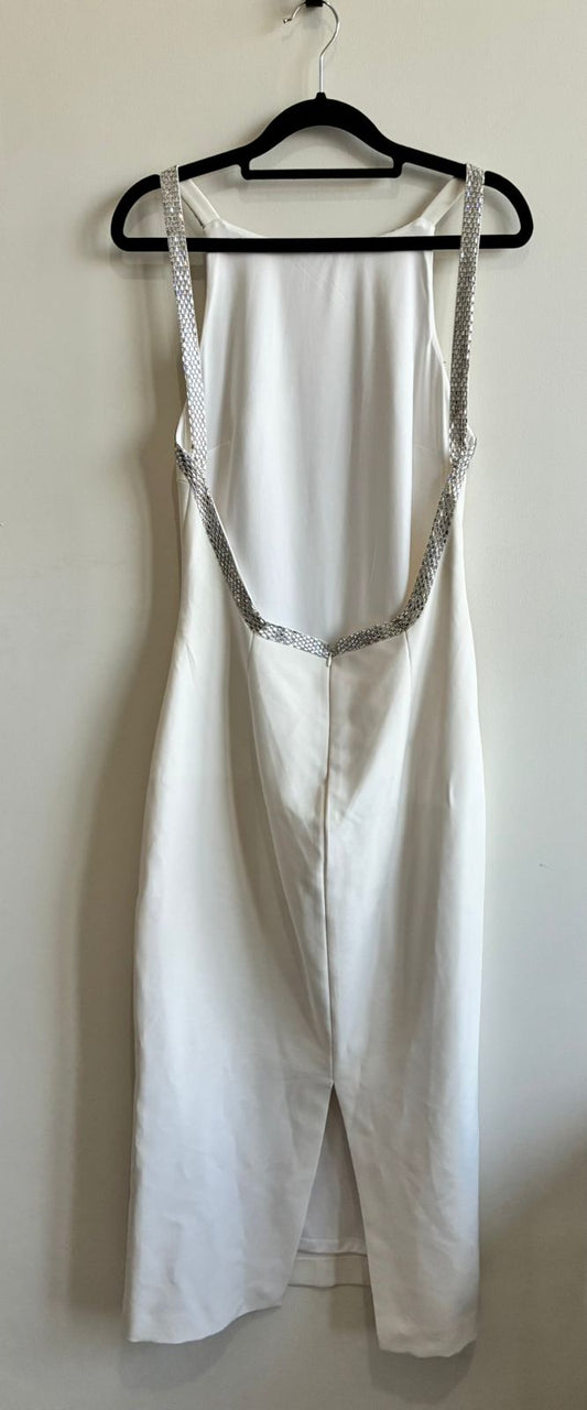 Zara White Rhinestone Crystal Strap Midi Dress – Size M