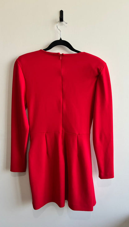 Zara Red Draped V-Neck Long Sleeve Mini Dress – Size L