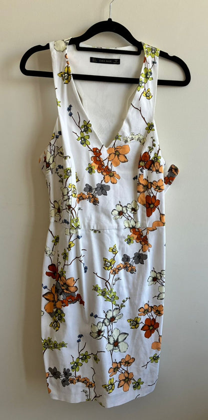Zara Basic White Floral Racerback Midi Dress – Size L