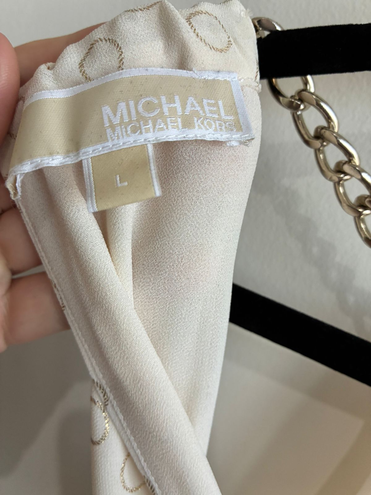 Michael Kors Cream Circle Print Chain-Strap Shift Dress – Size L