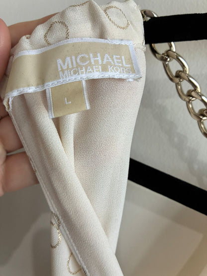 Michael Kors Cream Circle Print Chain-Strap Shift Dress – Size L